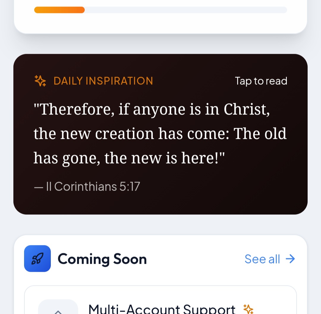 Did you know that we have Bible verses as a daily inspiration? 🔥You can find it under the menu with the three lines productivity dashboard!